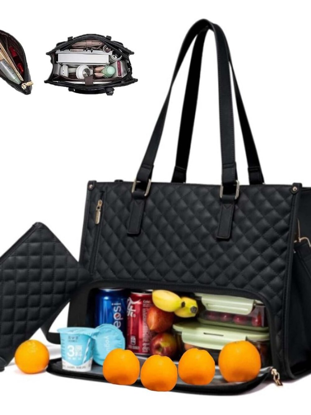 2 in 1 Tote Bag Lunch Bag Combo,Lunch Tote Bag for Women, Large Convertible Lapt